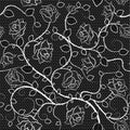 Lace seamless pattern with roses on black background