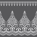 Lace seamless vector pattern with flowers and swirls, retro lace borders design, detailed floral ornament in white on gray backgro Royalty Free Stock Photo