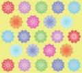 Floral colorful shapes on a yellow background.