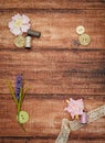 Lace and thread on wooden background Royalty Free Stock Photo