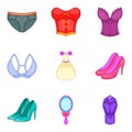 Lace underwear icons set, cartoon style