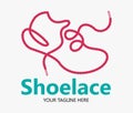 Laces Sneaker Shop logo or emblem. Shoelace vector isolated sign.