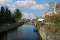 Lachine canal beside Historic Grain Silo No 5 in Montreal Old Port Royalty Free Stock Photo