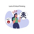 Lack of critical thinking concept. Flat vector illustration.
