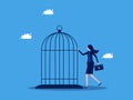 Lack of freedom or reservation. Businesswoman with cage. business concept Royalty Free Stock Photo