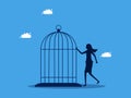 Lack of freedom or reservation. woman with cage. business concept Royalty Free Stock Photo