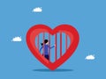 Lack of freedom to make decisions. Block emotions and feelings in heart. woman trapped in heart prison