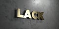 Lack - Gold sign mounted on glossy marble wall - 3D rendered royalty free stock illustration