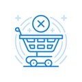 Lack of goods in cart vector line icon. Unsuitable expensive item for purchase.