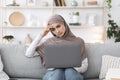 Lack Of Inspiration. Pensive Arabic Freelancer Woman Working With Laptop At Home Royalty Free Stock Photo