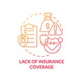 Lack of insurance coverage red gradient concept icon