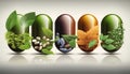 Food supplements and vitamins in capsules, tablets.