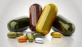 Food supplements and vitamins in capsules, tablets.
