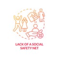 Lack of social safety net red concept icon