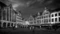 lack and White Photo of Medieval houses with Step Gables lining the central Markt Market Square in Bruges Royalty Free Stock Photo