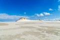 Lacka dune in Slowinski National Park in Poland, a miracle of nature. Traveling dune in sunny summer day. Sandy beach and blue sky