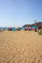 Lacona, Island of Elba Italy - 18 September 2021 people enjoying free public sandy beach at Lacona