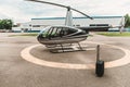 Black suitcase placed on the helicopter platform without people Royalty Free Stock Photo