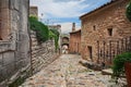 Lacoste, Vaucluse, Provence-Alpes-Cote d`Azur, France: ancient alley in the old town of the medieval village in the nature park o