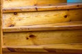 Fragment of the wood spiral staircase close-up.