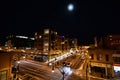 Lacrosse downtown city block at night under the moon street lights historic district urban core winter snow