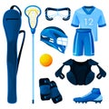 Lacrosse equipment, sport tools set, vector icons