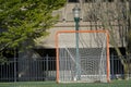 Lacrosse goal in city park setting