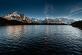 Lacs des Cheserys lake and Mont Blanc under the sunlight at daytime in Chamonix, France Royalty Free Stock Photo