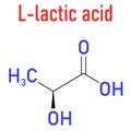 Lactic acid or L-lactic acid milk sugar molecule. Skeletal formula.