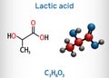 Lactic acid, lactate, milk sugar, C3H6O3 molecule. It is food additive E270 and alpha-hydroxy acid AHA. Structural chemical