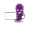 Lactobacillus rhamnosus bacteria cartoon character design style with board