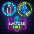 Lactose Free badge collection . Allergy sign. Neon sign