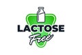 Lactose free green label for diet control icon. Vegetarian ingredient organic healthy dairy food badge. Vector natural