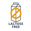 Lactose free icon - milk package icon with ban sign, package label