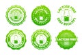 Lactose Free icons. The concept of healthy natural organic food. Collection of stamps in various designs. Food packaging
