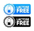 Lactose Free icons. The concept of healthy natural organic food. Stamps in various designs. Food packaging decoration Royalty Free Stock Photo