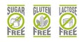 Lactose, Gluten, GMO, Sugar free pictograms