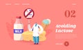 Lactose Intolerance, Allergy on Dairy Products Landing Page Template. Senior Doctor Character Holding Restriction Banner