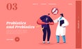 Lactose Intolerance Landing Page Template. Unhealthy Character Hold Stomach Has Ache. Health Problem with Dairy Products