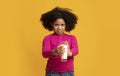 Lactose Intolerance. Stubborn Little Black Girl Rejecting To Drink Milk