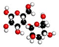 Lactose milk sugar molecule. 3D rendering. Atoms are represented as spheres with conventional color coding: hydrogen white,.