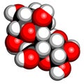 Lactose milk sugar molecule. 3D rendering. Atoms are represented as spheres with conventional color coding: hydrogen white,.
