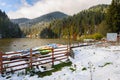 Lacul Rosu with snow, Red Lake, Romania Royalty Free Stock Photo