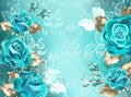 Lacy background with turquoise roses