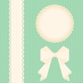 Lacy doilies with bow and ribbon on a green background. Greeting card design template. Vector paper napkin.