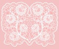 Lacy floral bouquet. White lace flowers and a grid on a pink background.