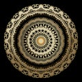 Lacy gold floral 3d vector mandala pattern. Ornamental modern background. Round vintage ornament. Lace design. Surface golden Royalty Free Stock Photo