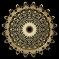 Lacy gold floral 3d vector mandala pattern. Ornamental modern background. Round vintage ornament. Lace design. Surface golden Royalty Free Stock Photo