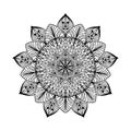 Lacy mandala for ault coloring book pages, stickers, cards. Beautiful snowflake for winter, New Year and Christmas design. Round Royalty Free Stock Photo
