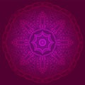 Lacy mandala in the Indian style. Bohemian ornament. Royal purple circle tracery. Unique template for design or backdrop
